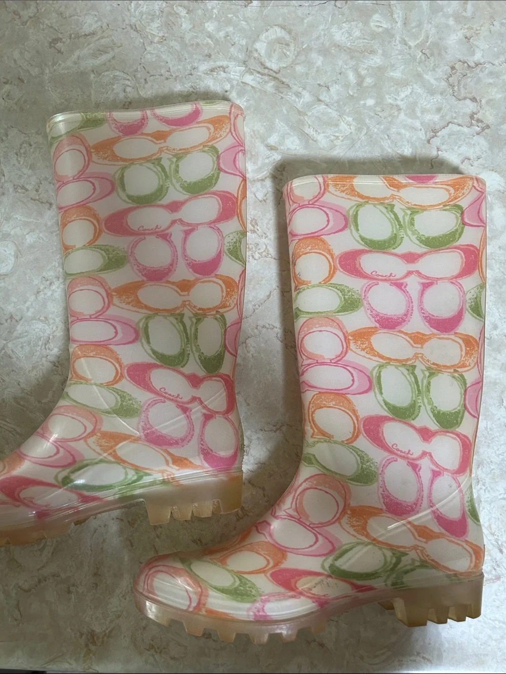 Coach Pink Multi Logo-Print Rain Boots